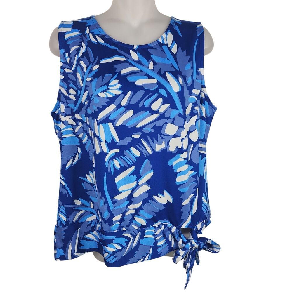 La Mer Luxe Womens Top Medium Blue Colorful Abstract Sleeveless Tie Hem Coastal